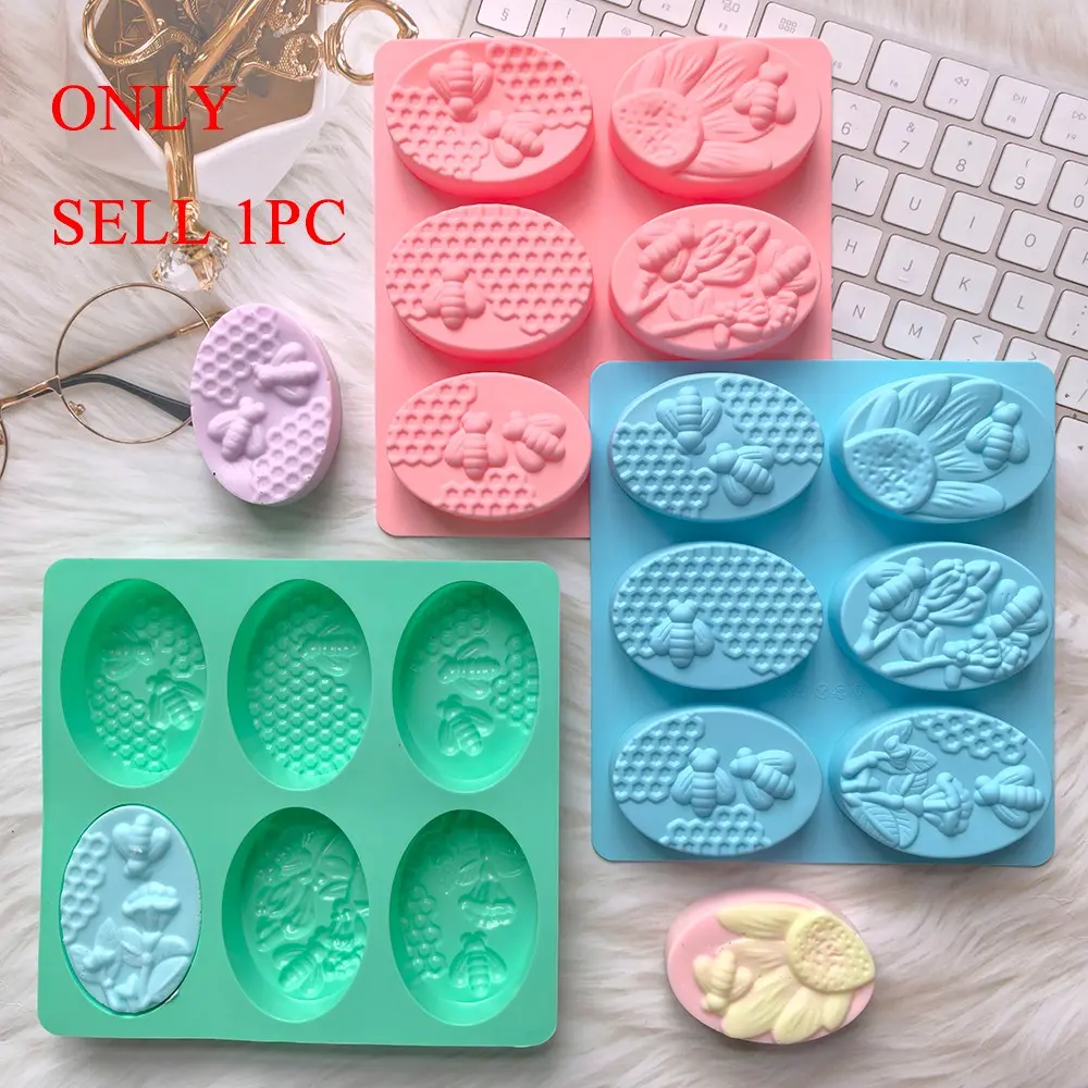 1pc 6-Hole Elliptical Bee Soap Mold, Silicone Handmade Soap Mould, DIY Scented Soap Craft Tool, Essential Crafting Supplies, Handmade Crafts, Handicraft, Soap Molds Silicone
