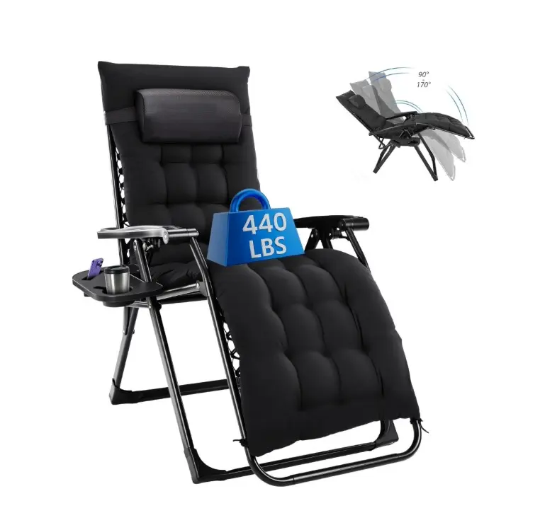 EDX Zero Gravity Chair, Reclining Camping Lounge Chair with Removable Cushion, Headrest and Cup Holder Trays, Folding Patio Recliner for Indoor&Outdoor Use, 440LBS Capacity
