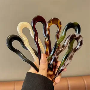 6-Piece Acrylic Elegant U-Shape Tortoiseshell Leopard Hair Clips, Hair Clip Set, Vintage Stylish Bun Accessories, Perfect for Daily Wear, Ideal Gift