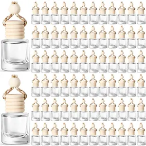 BBTO 100 Pcs Car Air Fresheners Diffuser with Wooden Cap Empty Aromatherapy Diffuser Clear Fragrance Holder Pendant Hanging Perfume Fresheners Bottles for Car Decor(Classic,Clear)