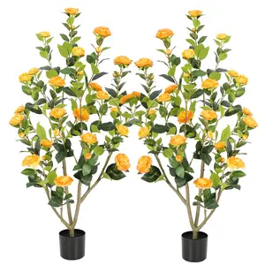 Nafresh Full 2/3/4/5ft Artificial Camellia Tree with Realistic White /Red/Yellow/Orange/Pink Camellia Flowers, Fake Camellia Tree, Faux Camellia Tree outdoor for Front Door Porch Patio Garden Yard Pool Room Decor,2Pack