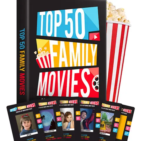 Top 50 Family Movies Scratch-Off Card Game, Family Game for Movie Night Party Ideas