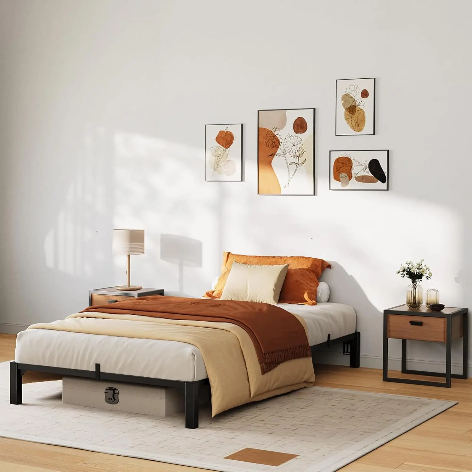 Gaomon Twin Size Modern Platform Bed Frame, 8-Inch Durable Heavy-Duty Metal Frame with Reinforced Iron Slats & Legs, 800 Lbs Capacity, Space-Saving, Tool-Free Assembly, No Box Spring or Screws Needed