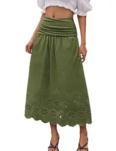 DRESSTELLS Fall Maxi Skirt for Women 2025 Lace Eyelet High Waist A-Line Flowy Beach Midi Long Homecoming Skirts