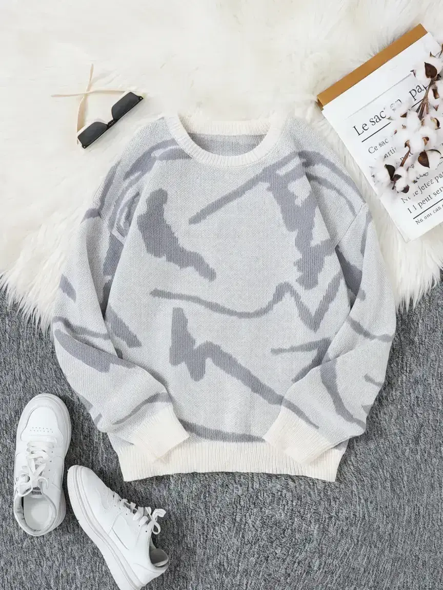Men's Pop Art Graphic Geometric Print Drop Shoulder Sweater, Regular Fit Casual Colorblock Long Sleeve Round Neck Jumper For Fall, Fashion Men's Knitwear For Daily Wear
