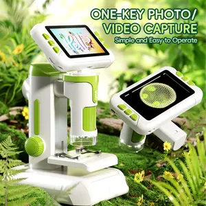 Kids Microscope 1600X Digital Microscope with 4 Inch 1080P Screen Handheld Portable Microscope for Children Educational Science Kit with Slides