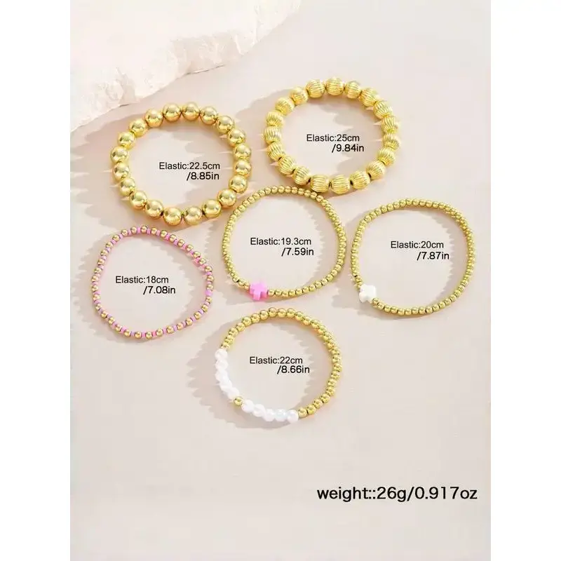 6pcs Golden Beaded Bracelets for Women, Non-Tarnish Jewelry Set, Stackable Paperclip & Cross Design, Perfect Gift Idea 6pcs Golden Beaded Bracelets for Women, Non-Tarnish Jewelry Set, Stackable Paperclip & Cross Design, Perfect Gift Idea