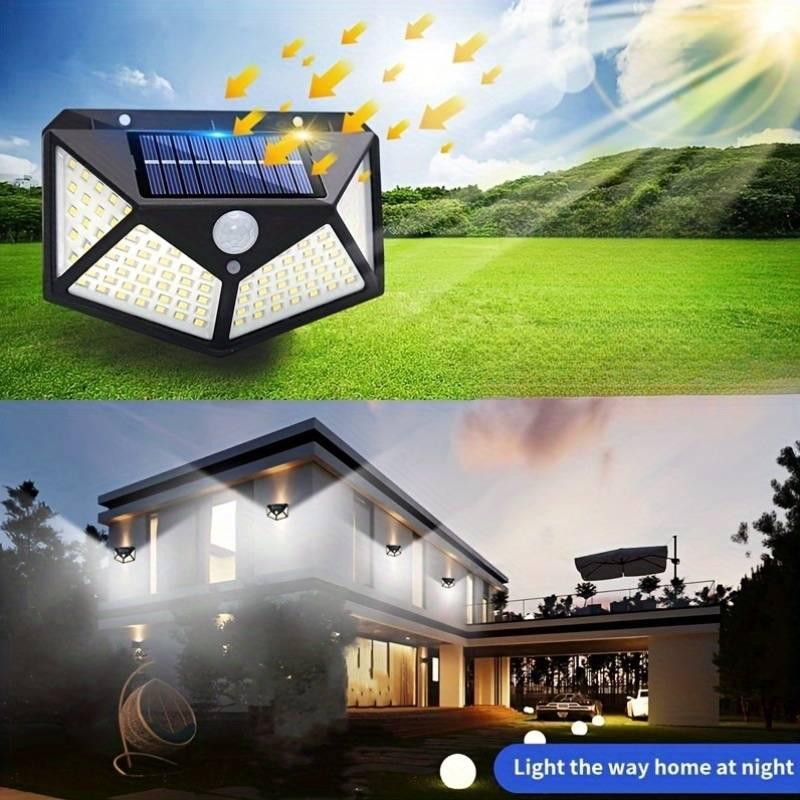 100LED Solar Wall Light Bright Solar Powered Motion Sensor Wall Lights, Waterproof, 3 Mode Sensor Smart Security For Balcony, Patio, Stairs, Garden, Facade