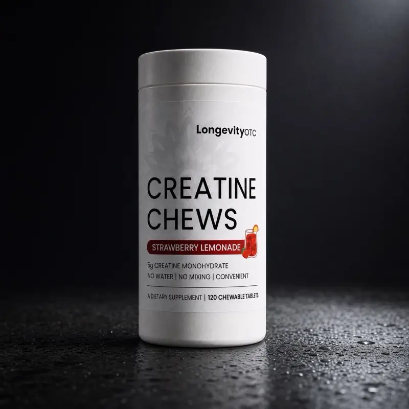 LongevityOTC 5g Creatine Chewable Tablets - Strawberry Lemonade Flavor, Low Sugar, 10 Calories per Serving, Fitness Dietary Supplement for Wellness Goals