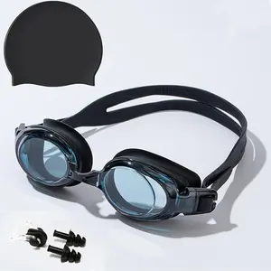 Swimming Goggles & Swimming Cap & Earplugs & Nose Clip Set, Adjustable Anti-fog Waterproof Outdoor Swimming Goggles, Swimming Accessories for Training