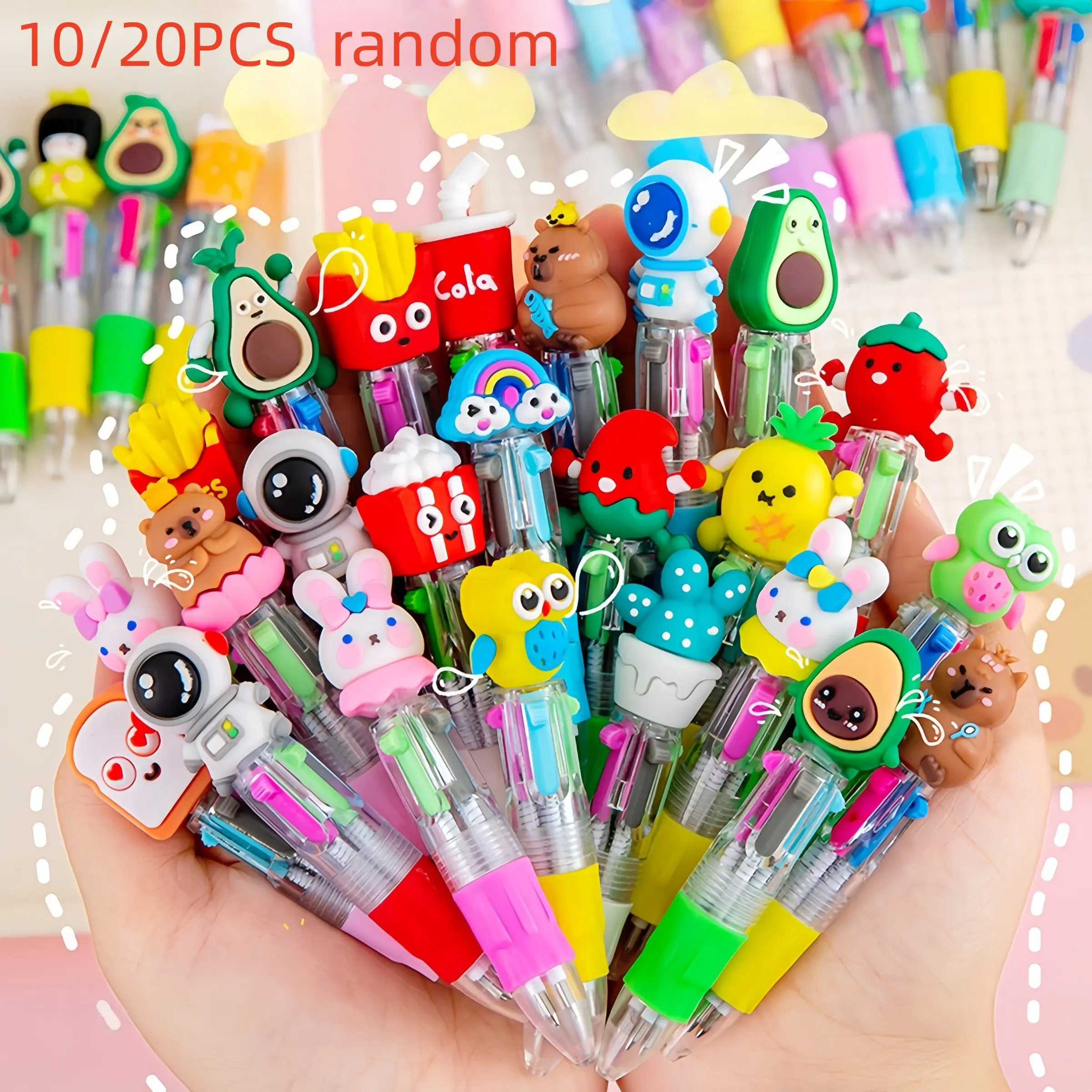 10/20pcs Four Color Pens, Blue, Cute Design, Aesthetic Pens, Drawing Pens Set, Colored Pens Set, Pen Kit, Suitable for Boys and Girls, Party Gifts, Smooth Writing, Teacher Supplies, Writing Stationery