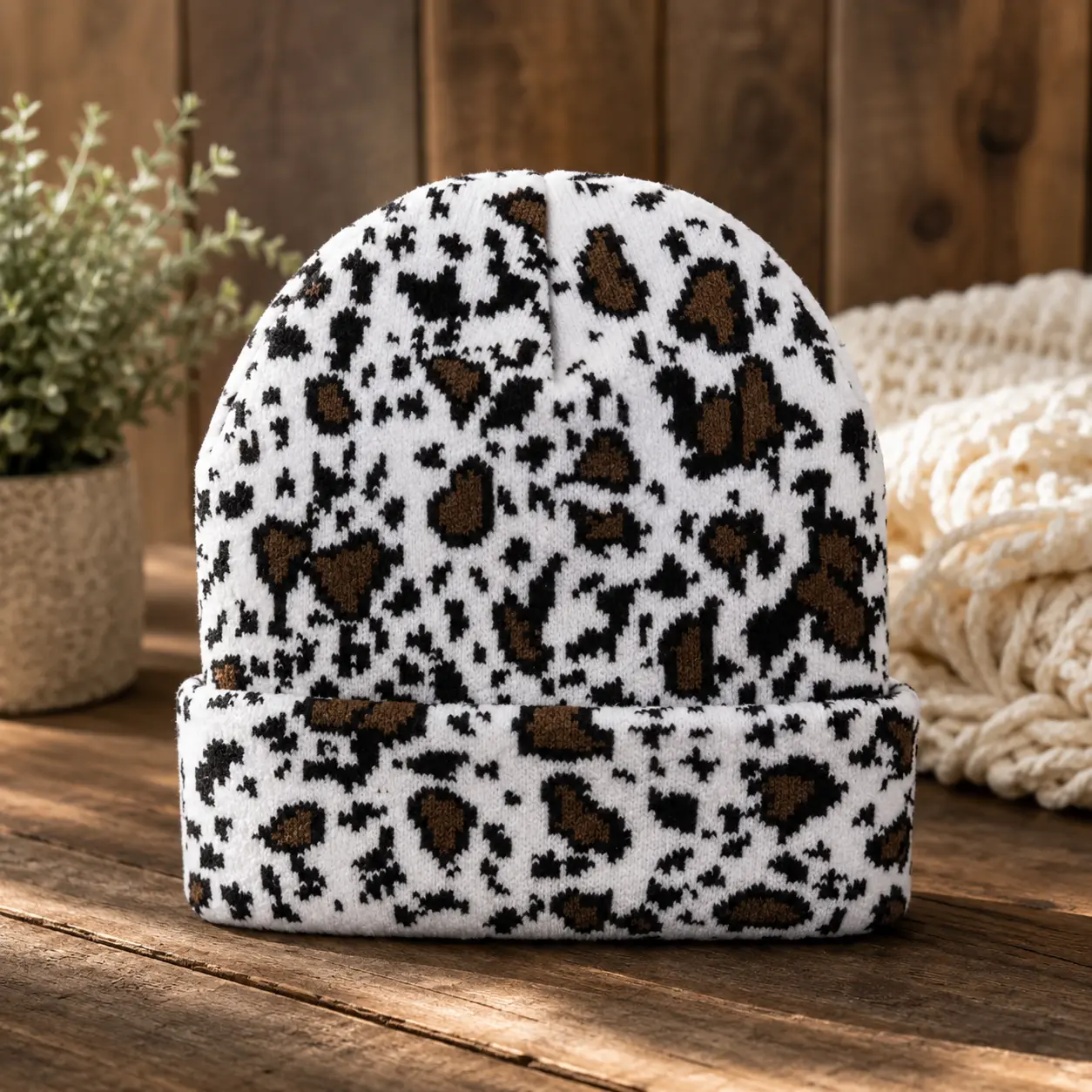 Cow Knit Western Beanie Hat