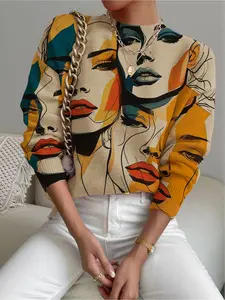 Women's Animal Print Stand Collar Sweater, Fall & Winter Casual Long Sleeve Knitwear, Comfortable Warm Fitted Top for Daily Wear