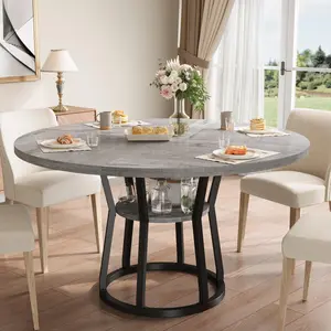 Round Dining Table for 4-6, 47.2" Farmhouse Kitchen Table with Storage, Circle Dinner Tables for Kitchen, Dining Room, Living Room, Meeting Room ,Wooden Tabletop