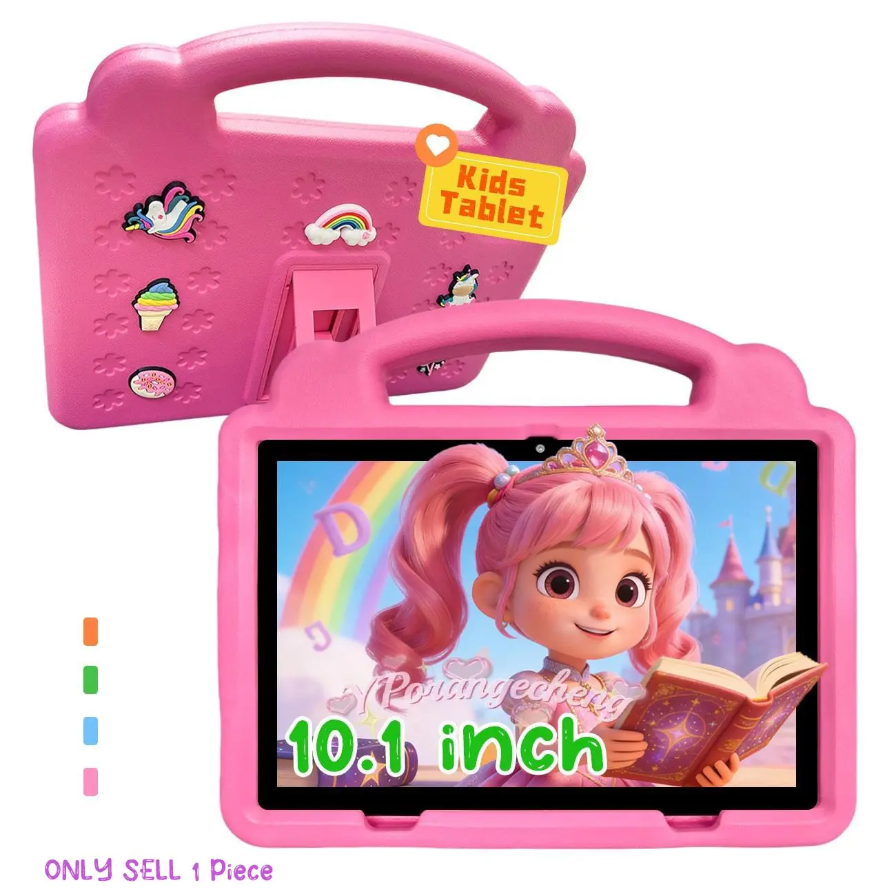10.1 Inch Educational Entertainment Touchscreen Android Learning Tablet, Android Tablets, 64GB Memory with WiFi, HD Screen, Parental Control, Eva Protective Case, Ideal Holiday Gift, No Adapter Included, Pink/Blue/Green/Orange