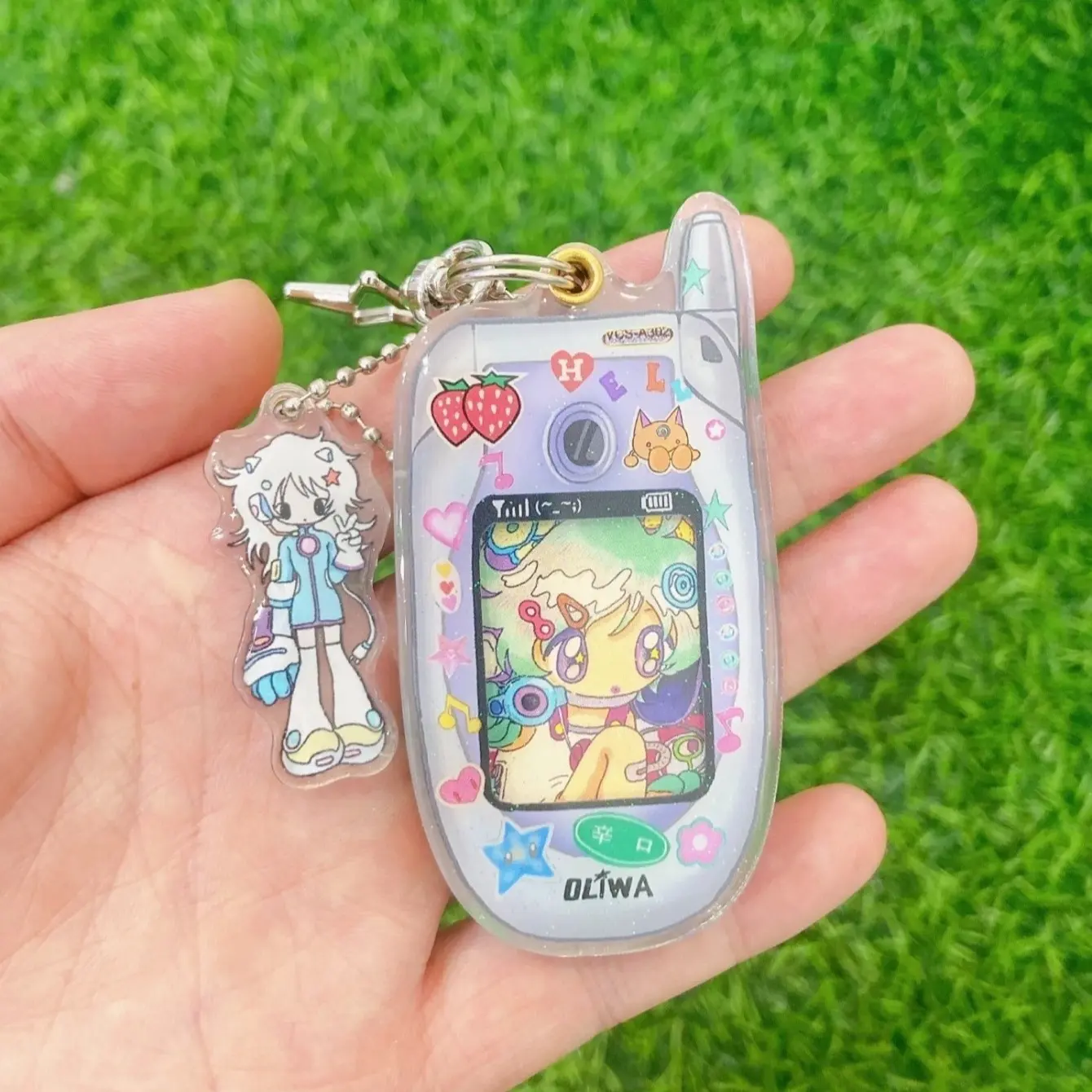 Cute Mini Mobile Phone Photo Frame Keychain, Y2K Style Acrylic
