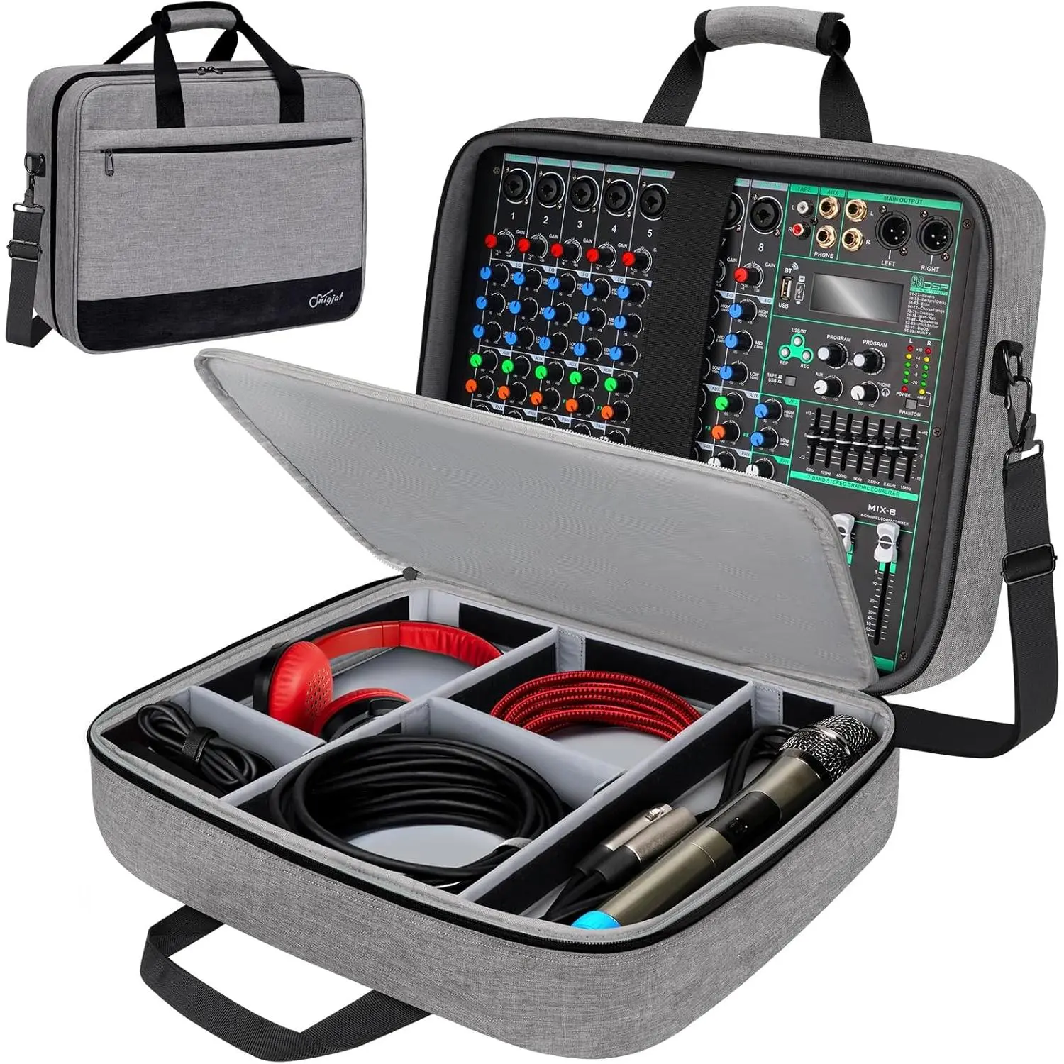 Audio Mixer Case (Size:15.5"x 13" x 6"), Protective DJ Mixer Bag with 10mm Padding, Large-Capacity Recording Equipment Bag Soft with Adjustable Storage for Cables, Podcast Gear and Mics, Gray