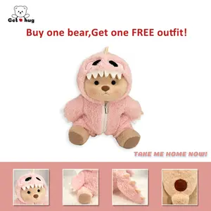 GETAHUG 5-Poseable Joints Dino Teddy Bear - Changeable Outfit Super Soft Huggable Plush Toy 12" Standing Height Handcrafted Unique Design Perfect Gift for Any Age Teddybear Stuffed Animal Weighted Stuffed Animal