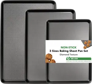 [new deal] - Baking Sheet Pan Set, 0.8mm Thick Heavy Duty Cookie Sheet with Diamond Texture Pattern, Nonstick Baking Tray for Oven, Carbon Steel Half, Jerry Roll Pan, Set of 3