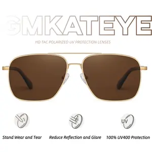 GMKATEYE Brown Polarized Sunglasses for Pilots Anti-Glare High-Definition HD TAC UV400 Protection Suitable for Driving and Traveling gafas retro shades