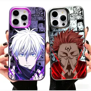 Anime Jujutsu Kaisen pattern, colored silver phone case, compatible with iPhone 17, 16, 15, 14, 13, and 12. A delicately textured, luxurious phone case.