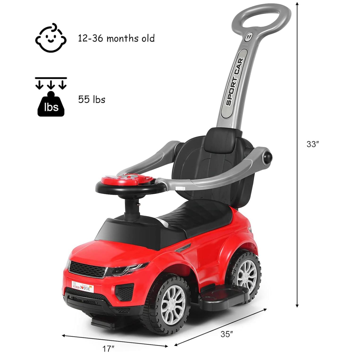 Costway Ride On Push Car, Foot to Floor Ride On Sliding Car Push Handle & Detachable Guardrail, Sound & Lights, Under Seat Storage, Push Cars for Toddlers