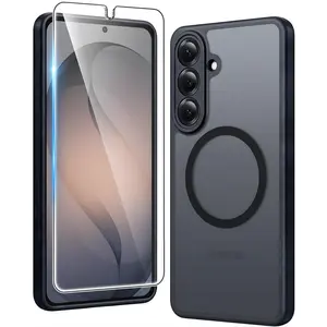 Magnetic Case for Samsung Galaxy S26 Matte C-Frosted Black Phone Cover with Screen Protector, MagSafe Compatible Slim Rugged Shockproof Drop Protection Translucent Protective Case, Anti-Fingerprint Back Cover