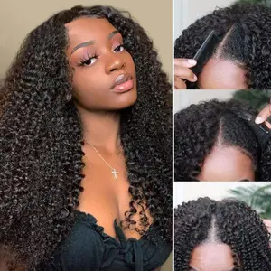 Kinky Curly V Part Wig Human Hair No Leave Out Upgrade 220 Density Deep Wave Curly V Shape Wig No Glue Clip In Half Wig For Women On Sale