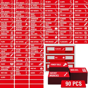 90 PCS Magnetic Toolbox Labels, 82 Pre-Printed & 8 Blanks Large Size Tool Chest Organizer Labels Strong Magnetic & Easy to Read Printing Fits All Brands of Steel Tool Box Drawers ( 3.5” x 1”)