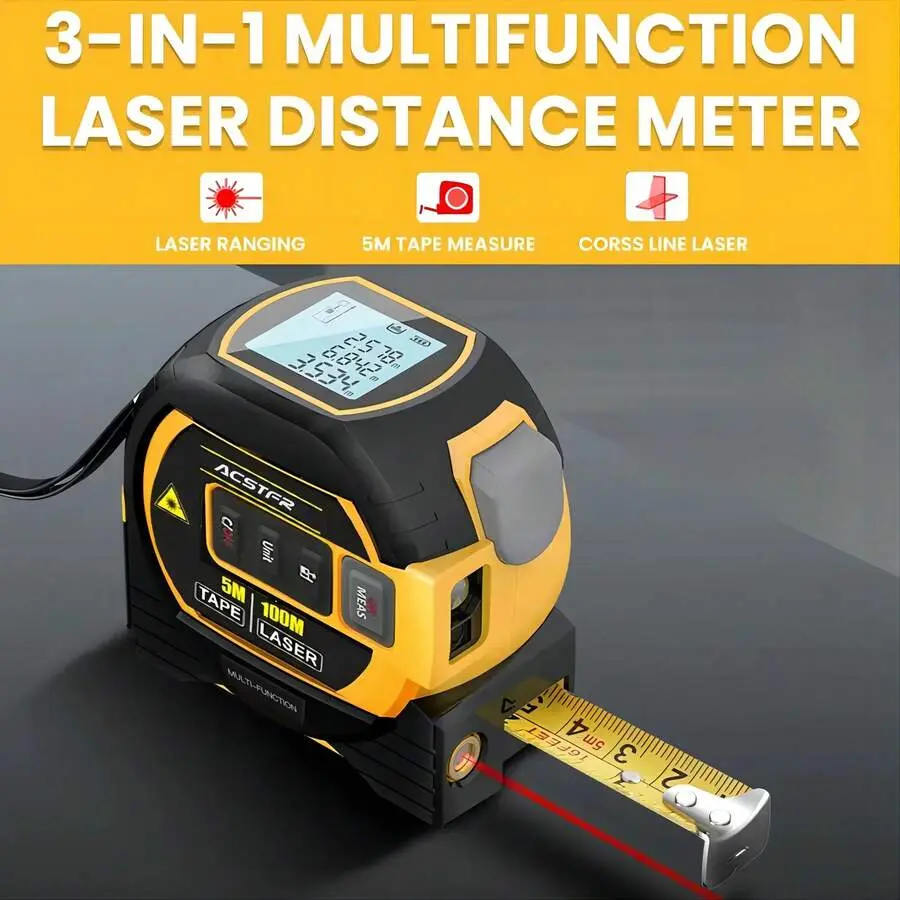 Laser Tape Measure - 3in1 Digital High Precision Laser Rangefinder, Steel Tape, 1pc, Equipped With 2AAA Batteries