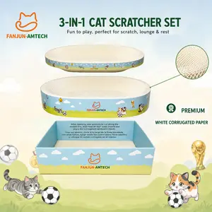 tiktokshopmemorialday Interactive Soccer Theme Cat Scratcher Set, 3-Layer 3-in-1 Stackable Cat Lounge & Bed, High-Density White Corrugated Paper Toy, Perfect Gift for Active Cats & Kitten cool cat stuff cat stuff for indoor
