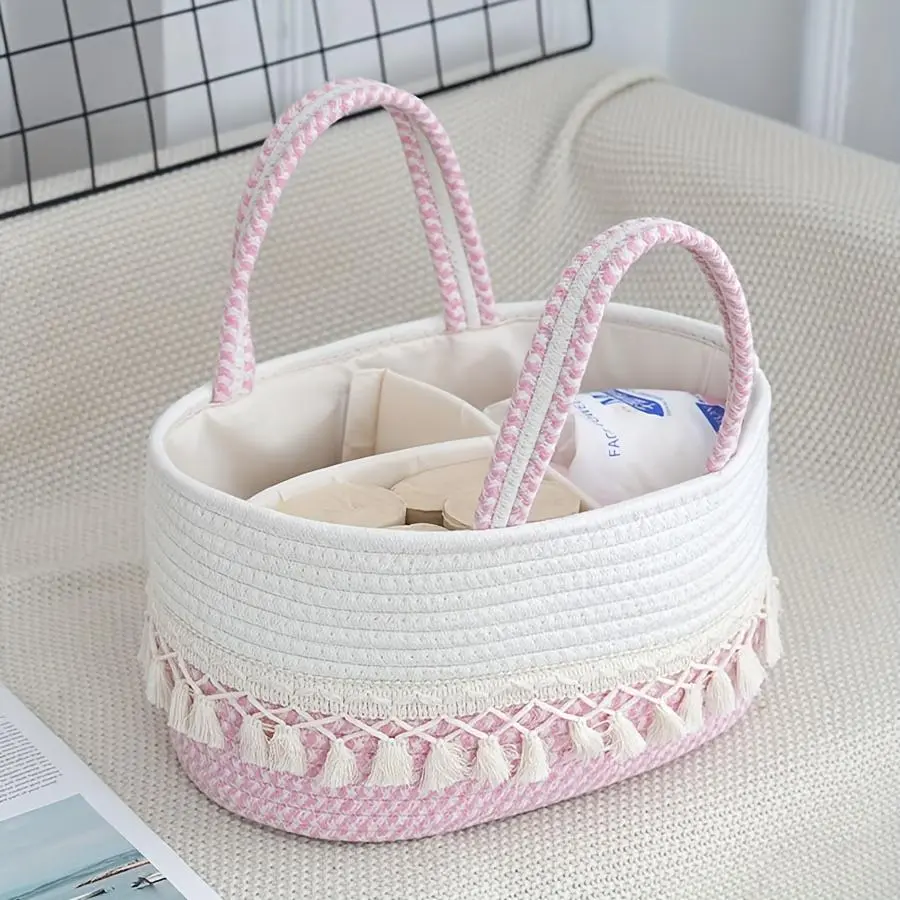 1pc Multifunctional Storage Basket Divided Portable Storage Basket Milk Bottle Diaper Storage Basket Hand-Woven Rope Dirty Clothes Basket Large Capacity Storage Basket Household, Shelf Baskets