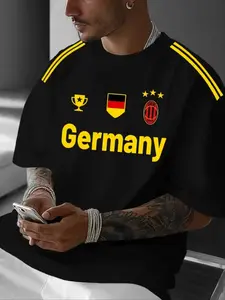Men's Germany 2026 Football Design T-Shirt, Short Sleeve Round Neck, Breathable Casual Summer Style, Beach Vacation Essential