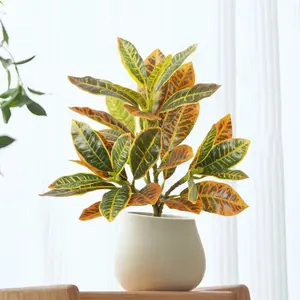 Codiaeum 32.5cm Artificial Plants Fake Ficus Tree Tropical Banyan Tree Small Plants Branch Plastic Bsm-30-T3 for Home Garden Decor Decorative Fruit