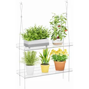 Lifewit Adjustable Acrylic Hanging Plant Shelf,   Floating Shelf,  2-4Tier Window Shelf for Indoor Herbs, Succulents & Seed Starter Home Flower