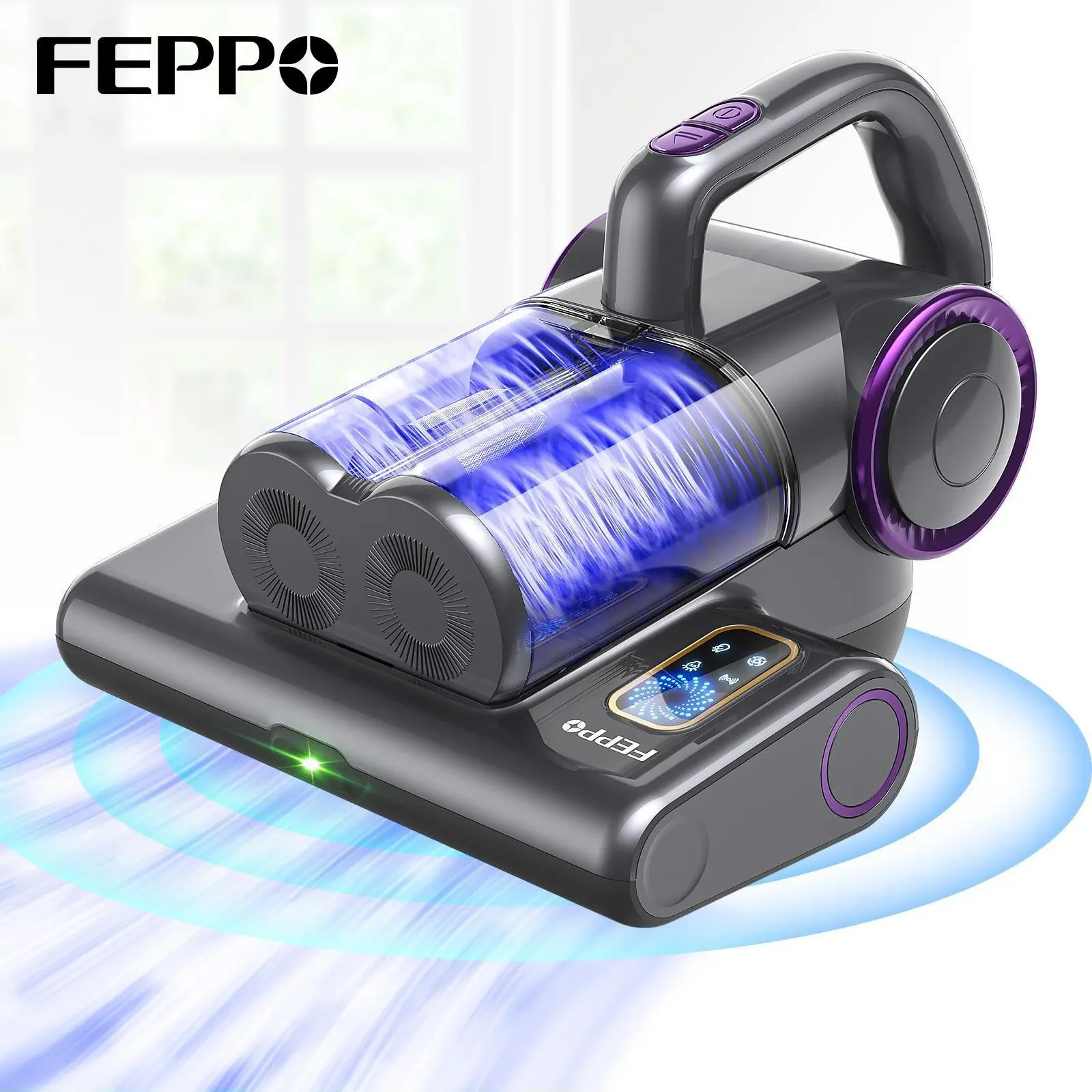 FEPPO Corded Anti-Dust Mite Mattress Vacuum Cleaner, 500W Upholstery Handheld Vac with 253.7nm UV-C Light, 140°F Heat Boost, HEPA Filter, Ultrasonic Function, Green Dust Reveal Light (for Bed, Couch, Crib)