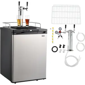 VEVOR Beer Kegerator, Dual Tap Home Draft Beer Dispenser for Ball Lock, Full Size Keg Refrigerator with 5lbs CO2 Tank, Hold 2 Sixth / 2 Slim / 3 Ball lock keg, 162L