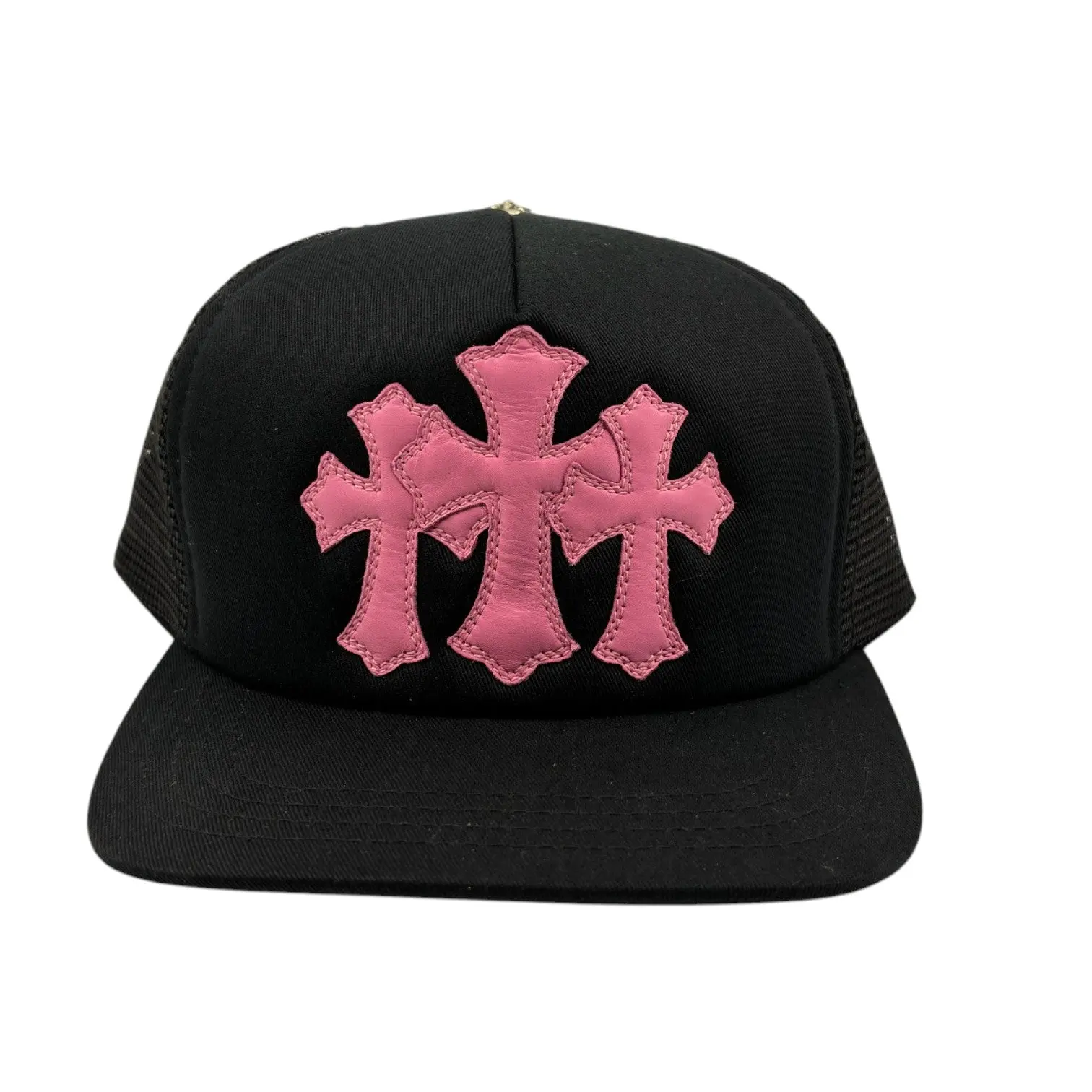 1202216 Chrome Hearts Triple Cross Cemetary Trucker Hat Black Pink