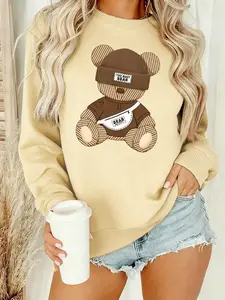 Women's Oodie Bear Pullover Sweatshirt, Casual Sporty Fashion, Trendy Versatile Daily Wear, Outdoor Home High-End Cartoon Natural Texture