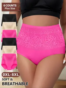 6-Pack Morelect Plus Size Lace Pattern Women's Underwear, 0xl-8xl, High Waist Comfortable, Soft Breathable Panty, Breathable Comfy Panties, Multi-Color Triangle Pants