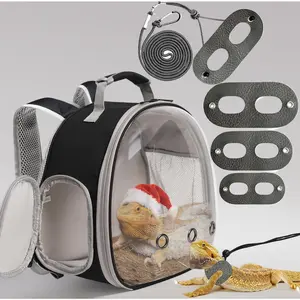 Airline Approved Bearded Dragon Travel Backpack Carrier with Harness & Leash Set - Clear Bubble Window, Breathable Lizard Backpack for Reptiles, Space Capsule Design, Ventilated