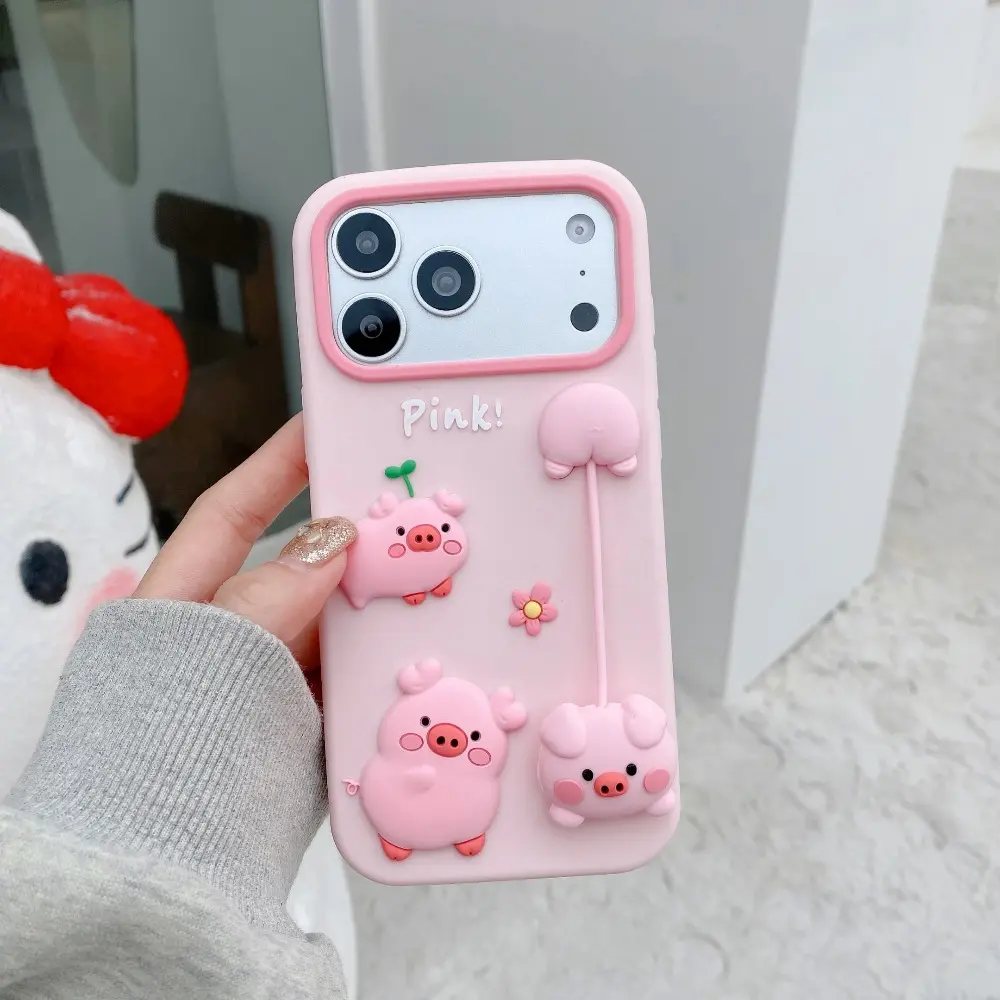 Cute Pink Pig Soft Silicone Phone Case Protector For iPhone 17 16 15 14 13 Pro Max - Shockproof Protective Back Cover