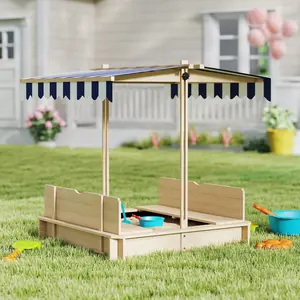 Brown Sandbox for Toddlers 2 Removable Benches Backrests Non Woven Liner for Drainage and Ventilation for Daycare Preschool Garden Beach Trip