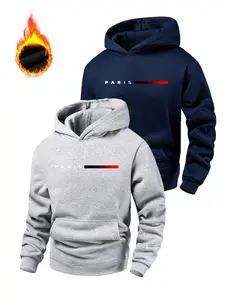 Men's Printed Hooded Sweatshirt, Long Sleeve, Fitted, Plain, Plush and Warm, Versatile for Sports, Leisure, and Daily Wear, Comfortable, Casual and Stylish