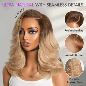 【LIVE】Ombre Blonde Blow Out Layered Cut Wavy Glueless HD Minimalist Lace Wig