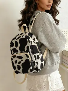 Women's Cow Pattern Backpack, Casual Style, Lightweight & Durable Design, Perfect for Daily Use, School, Travel, Shopping