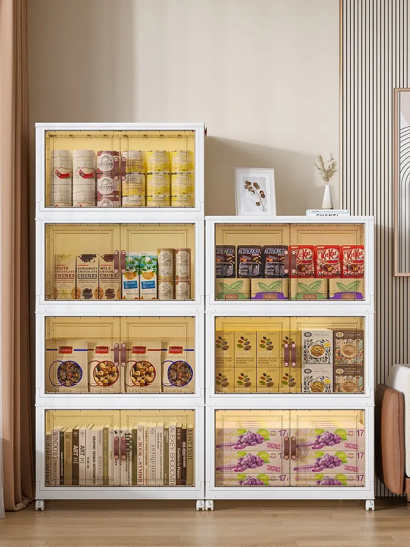 Rectangle Collapsible Plastic Storage Drawers - Transparent Flip Covers, Large Interior, High Load-Bearing, 5-Tiers Available, Stackable, Tool-Free Set-Up, Removable Rolling Wheel Base, Dustproof Cabinet for Bedroom, Closet