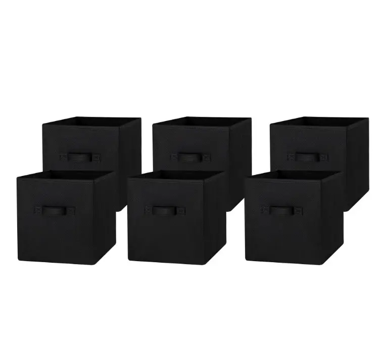 Mainstays Collapsible Cube Fabric Storage Bins (10.5 x 10.5), 6 Pack, Rich Black