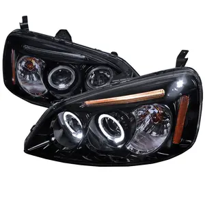 2001-2003 Honda Civic Dual Halo Projector Headlights (Glossy Black Housing/Smoked Lens)