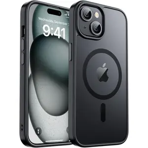 Magnetic for iPhone 15 Plus Case & iPhone 14 Plus Case, [Compatible with MagSafe] [Military Grade Drop Protection] Translucent Matte Shockproof Anti-Scratch Phone Cover, Black